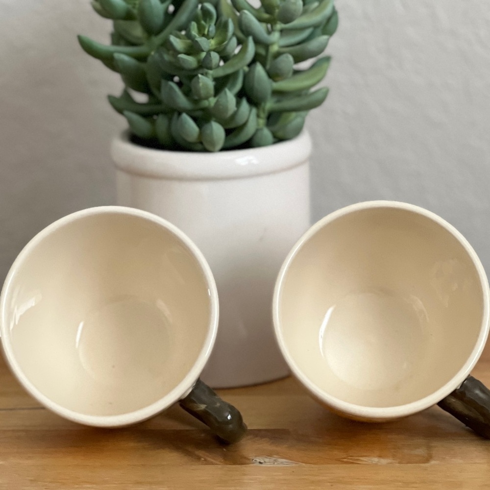 Vintage Franciscan Meadow Rose Coffee Tea Cups Cream Yellow Green Set of 2 - Picture 5 of 6